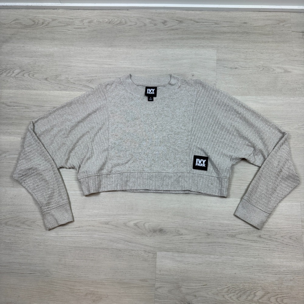 Ivy Park Cropped Crewneck Sweatshirt Womens Small Tan Pullover